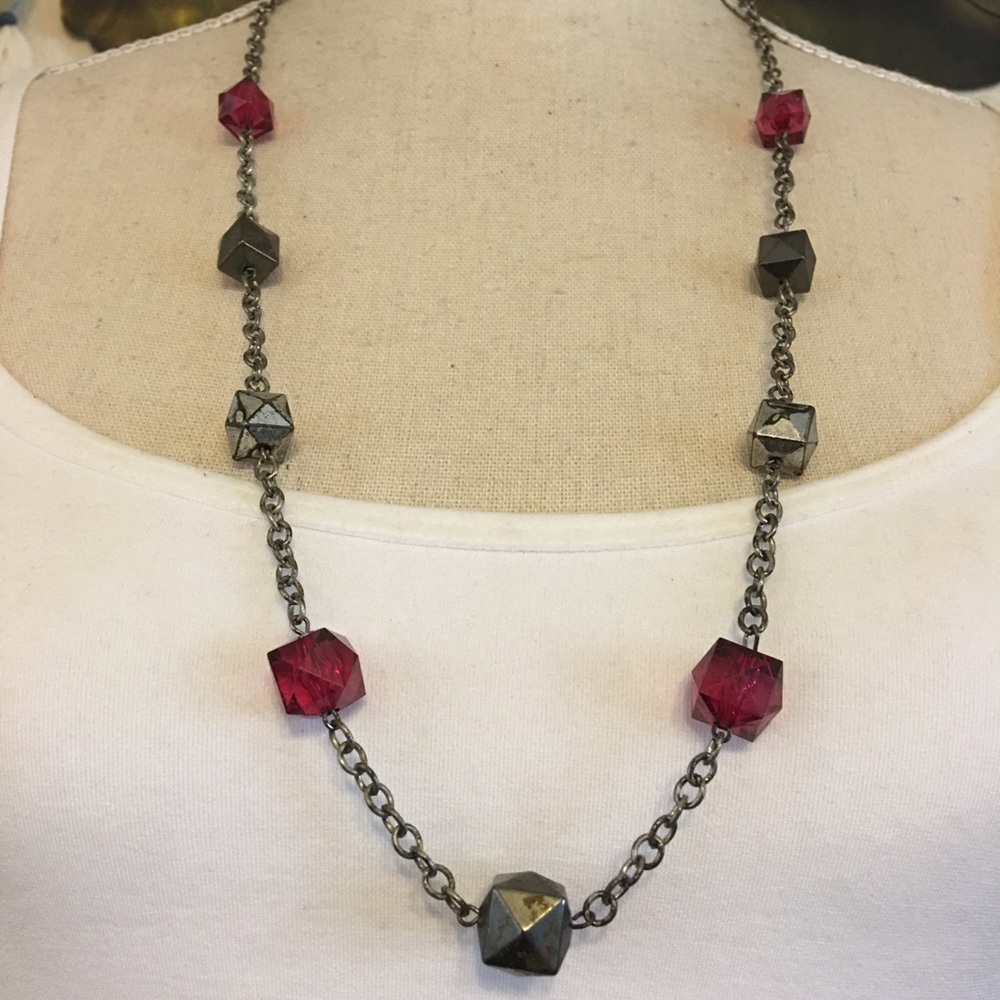 Vintage faceted square bead on chain necklace